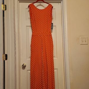 NY & Co orange and white polka Dot size small jumpsuit